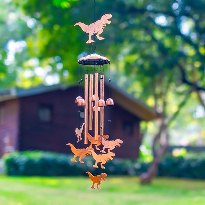 Dinosaur Wind Chimes Outdoor Dinosaur Gifts for Women Men Mom Gardening Birthday Gifts Metal Memorial WindChimes for Outside/Indoors, Lawn, Patio, Yard Art, Garden Decor, Yard Decorations