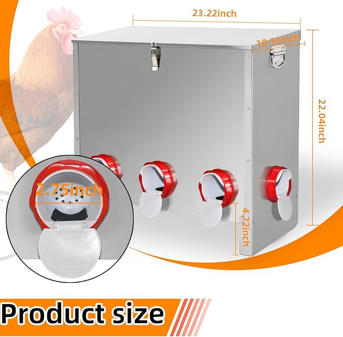 Automatic Poultry Chicken Feeder No Waste Metal Large Capacity 88 lbs Feeders for Chickens Ducks, Geese Bantams Pheasants Coop Weatherproof (8-Port)