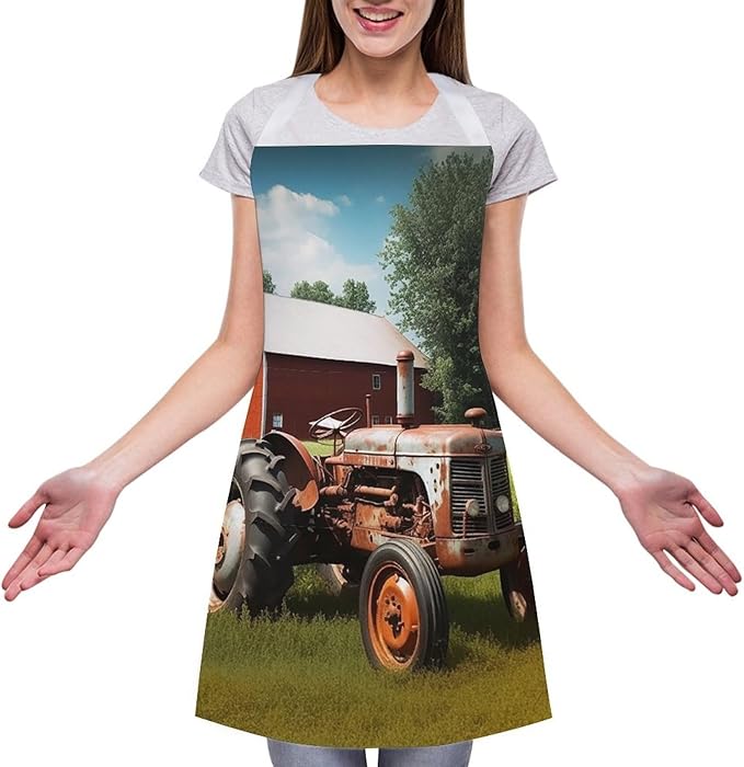 Company Farm Tractor Kitchen Apron Adjustable Bib Waterproof Restaurant Aprons with Pocket Unisex Personalized Chef Apron for Cooking Pottery Baking Painting
