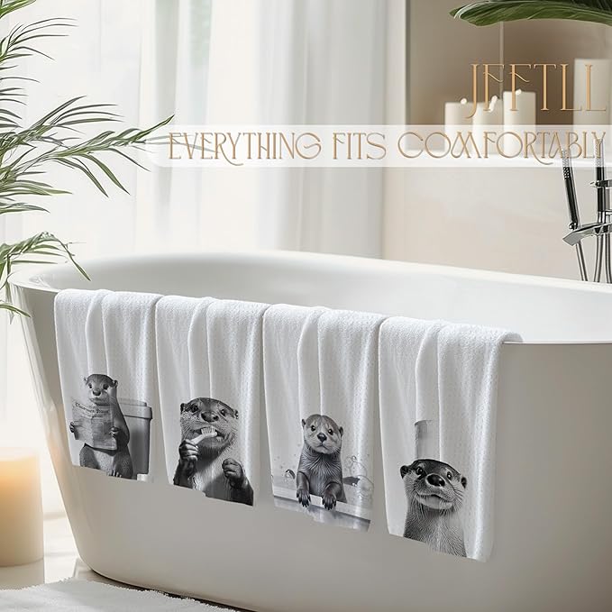 Funny Otter Bathroom Hand Towels, Otter Gifts for Women, Animal Lover Gifts, Black and White Cute Animal Hand Towels for Bathroom Washroom Restroom Decor, 16x24 Inch, Set of 4