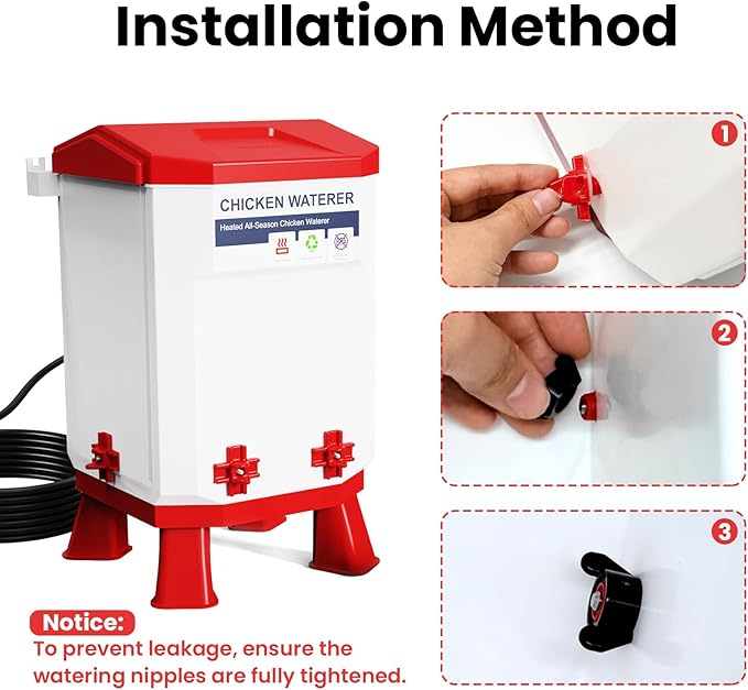 3.2 Gallon Heated Chicken Waterer with 4 Nipple Drinkers - Adjustable Height, BPA-Free, Freeze-Proof, 110V Electric, Suitable for Chickens, Ducks, Geese & Quails,12L (2)