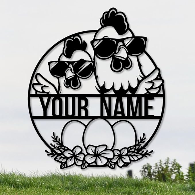 Personalized Chicken Coop Metal Sign,Custom Chicken Farm Metal Wall Art,Personalized Chicken MetalSign, Metal Chicken Farmhouse Sign,Hen House Sign, Funny Chicken Farm Decor (Style C)