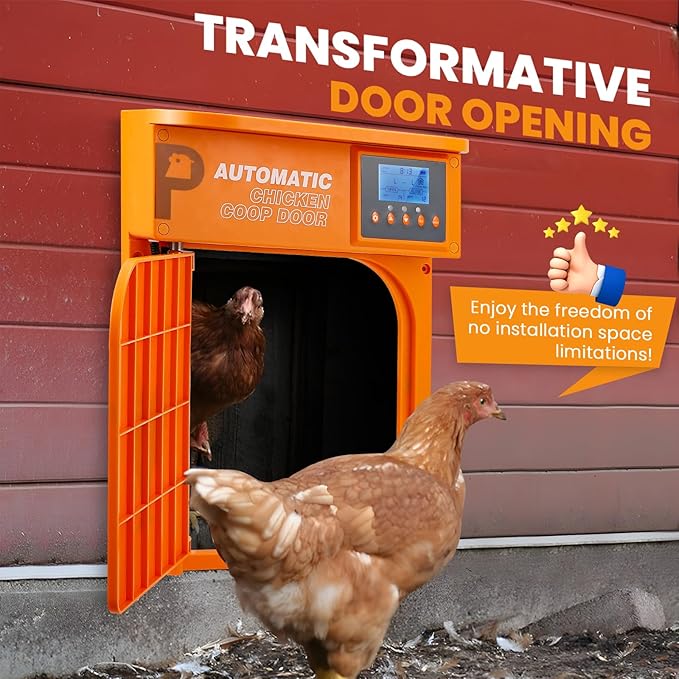 Automatic Chicken Coop Door, Upgrade Door Opening, Solar Powered Chicken Door, Light Sensor&Timer, Remote Control, Multiple Power Options with Solar Panel
