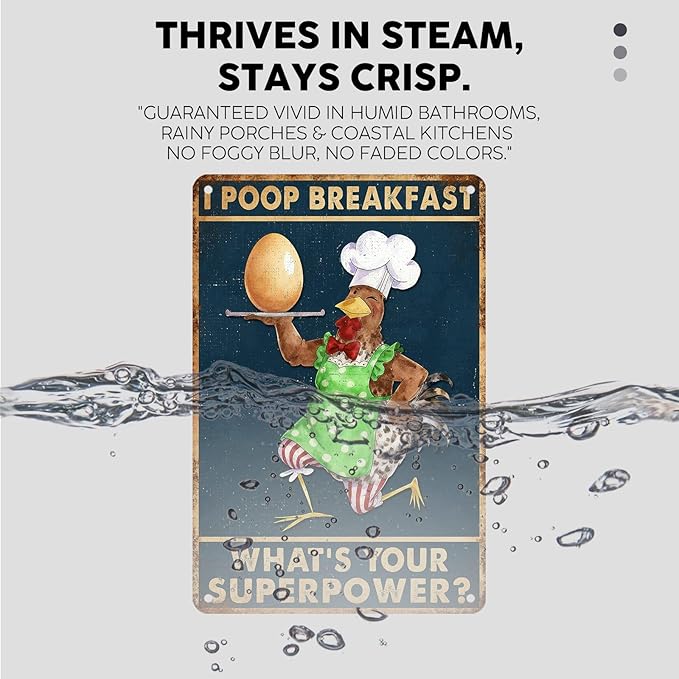 Vintage Chicken Tin Sign I Poop Breakfast Whats Your Superpower Retro Kitchen Metal Sign Funny Nostalgic Wall Decor For Home Poultry House Coop Farmhouse Cafe Bathroom 12 * 8In