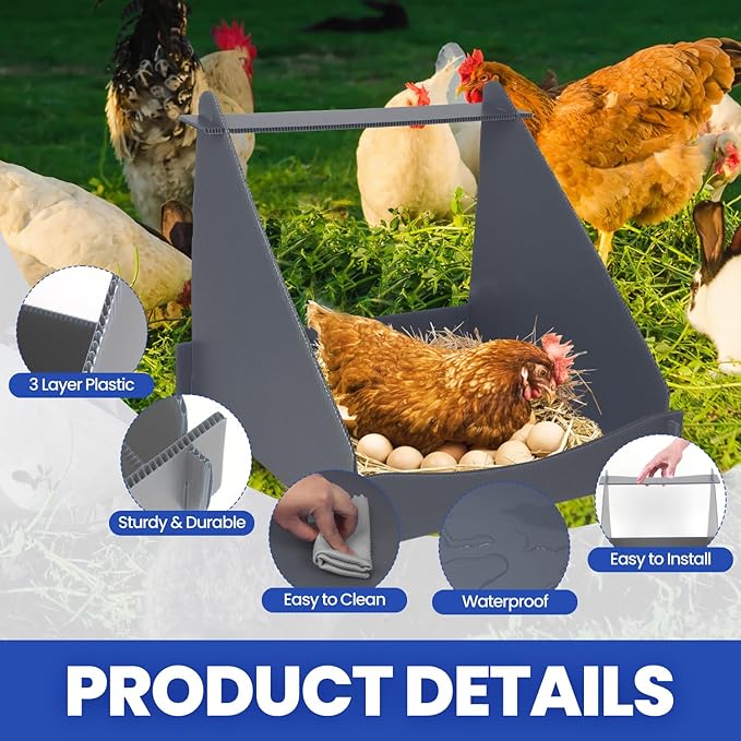 4 Pack Nesting Boxes for Chickens, Chicken Nesting Box for Laying Eggs, Durable Chicken Laying Nest Box for Hens, Ducks and Poultry, Gray