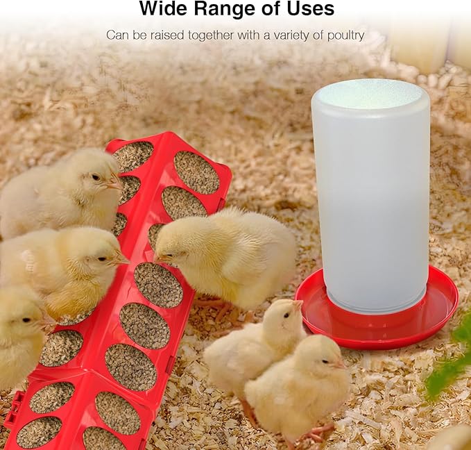 Chick Feeder and Waterer Kit, Chick Feeder Trough and 0.3 Gallon Chick Waterer, No Waste Baby Chick Starter Kit for Chicks, Ducks, and Quail