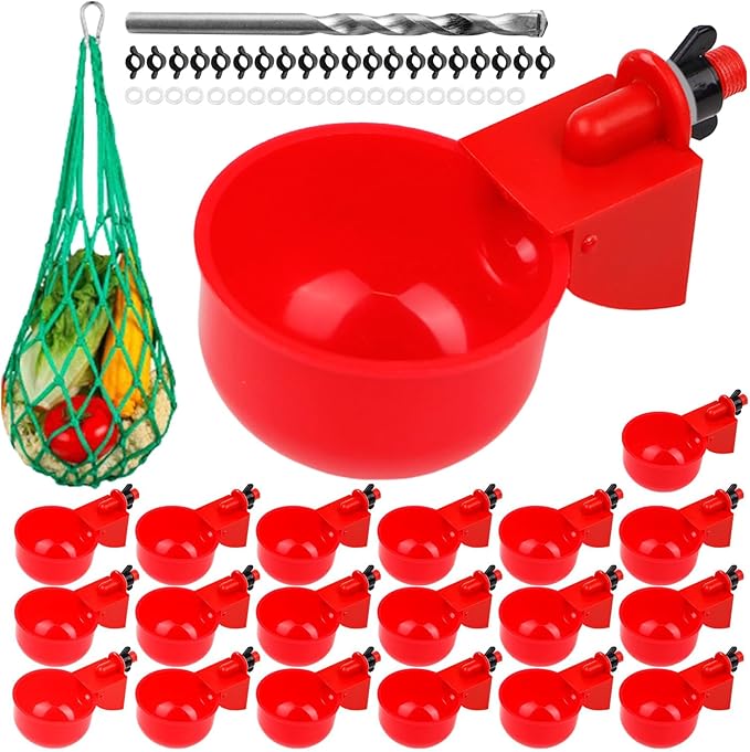 20 Pack Chicken Water Cups, Automatic Chicken Waterer for Poultry Automatic Chicken Watering System, Long-Lasting Use Chicken Waters, Water Feeder Kit for Chick, Duck, Goose and Bunny