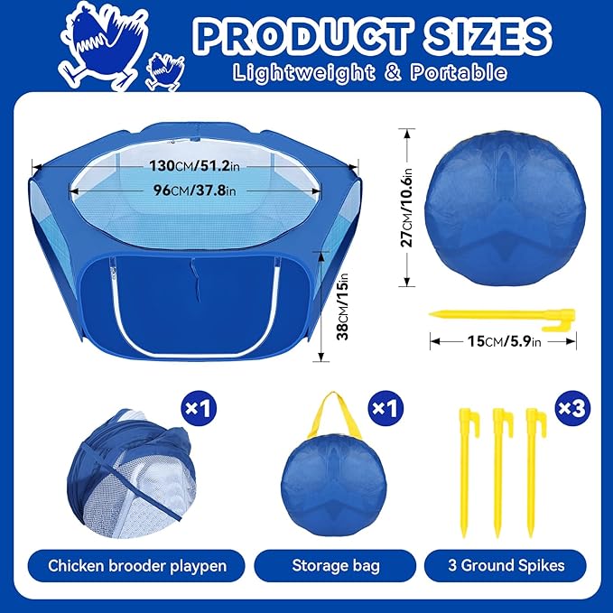 Foldable Portable Small Animals Playpen,Breathable Mesh Chicks Cage,Waterproof Chick Brooder Tent,Small Pet Pop Up Playpen Outdoor Indoor for Small Chicken Breeds Playpens