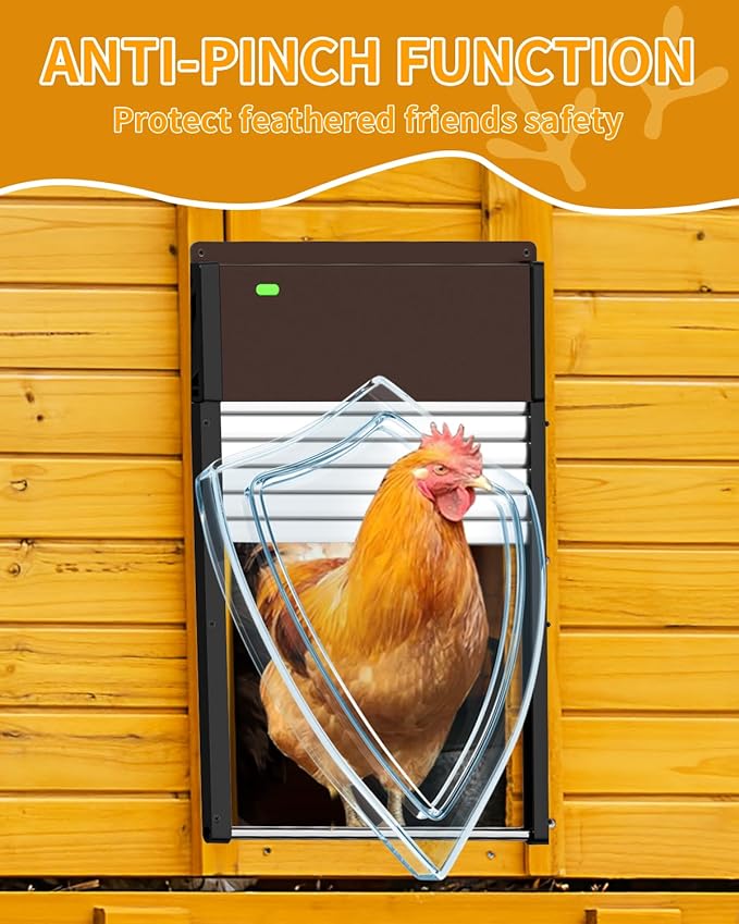 Large Automatic-Chicken-Coop-Door-Solar - Powered, LCD Display with Smart Timer, Light Sensor & Anti-Pinch Safety, Remote Control 4 Modes