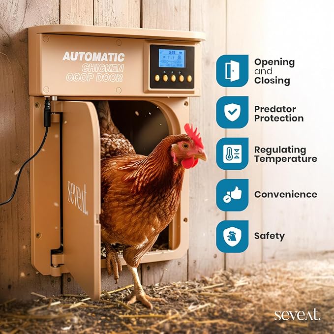 Automatic Chicken Coop Door with Remote Control – 6W Battery Powered, Includes 4×AA Batteries, Auto & Manual Modes, Timing Sensor, 180° Opening/Closing Angle (Light Brown)