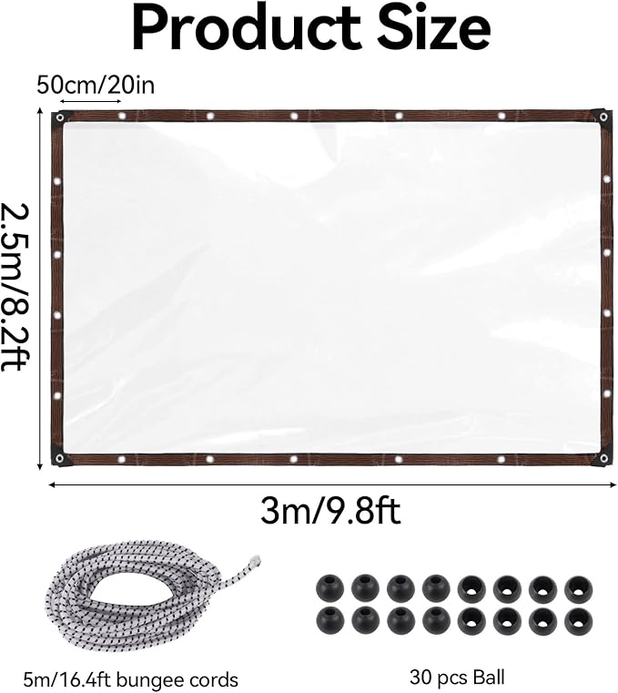 Klmnop Heavy Duty Waterproof 8x10FT Clear Vinyl Tarp with Grommets and Bungee Cords - Transparent Plastic Tarpaulin Cover for Greenhouse, Garden, Chicken Coop, Patio Enclosure