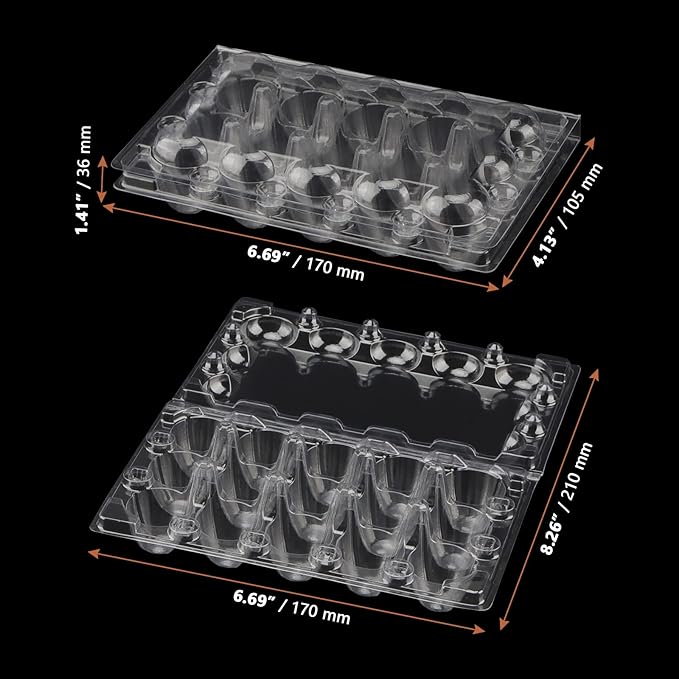 LEXININ 100PCS 15 Grid Quail Egg Cartons, Clear Quail Egg Containers, Plastic Quail Egg Holder Trays for Kitchen Storage