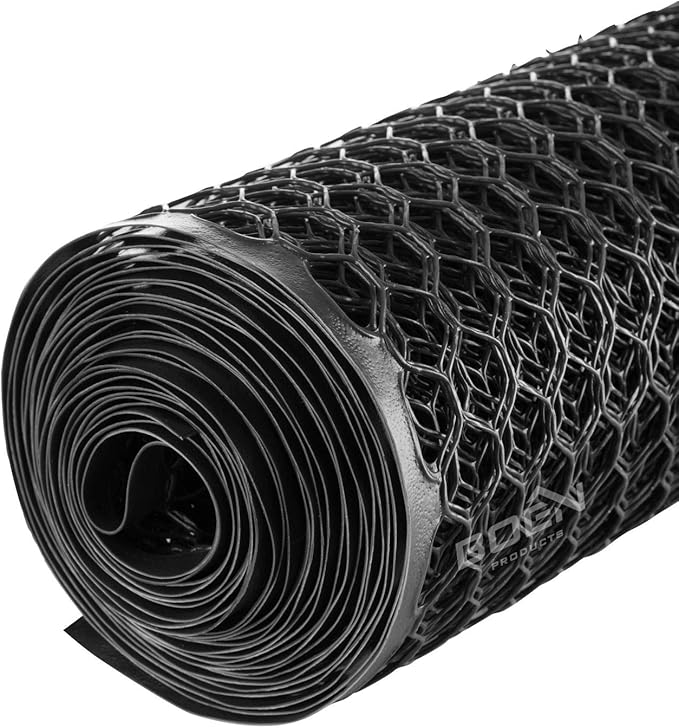 Boen - Plastic Hex Chicken Wire Mesh Temporary Fence Roll (4' x 50' - Black) - Plastic Fence Poultry Netting for Temporary or Semi Permanent Enclosures, Deer Netting Fence, Construction Fencing