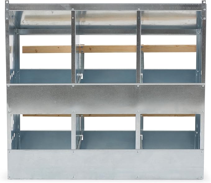 Brower 2-Tier 6-Hole Galvanized Steel Chicken Nesting Box, 30 to 40 Hen Capacity – Outdoor Poultry Laying Station with Hinged Folding Perches, Ventilated Design & Slanted Roof – Made in the USA