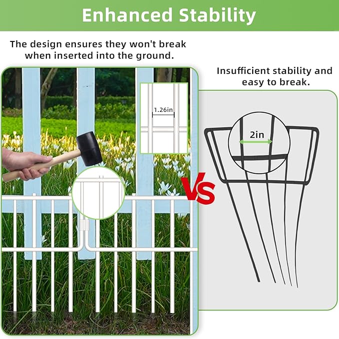 Animal Barrier Fence, 10 Pcs Upgrade 1.26 in Gap Decorative Fences No Dig Fence for Rabbits and Dog Ground Defense, Rustproof Metal Wire Garden Edging Border for Outdoor, Yard, White