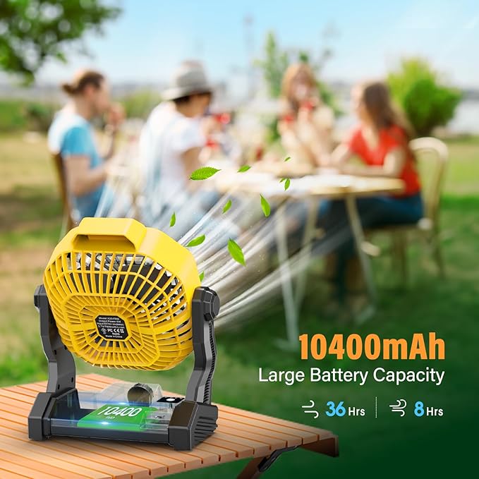 10400mAh Solar Fan with LED Lantern, Camping Fan with 7W Solar Panel, Rechargeable Solar Powered for Outside, Quiet Battery Operated Tent for Picnic, Barbecue, Fishing, Travel