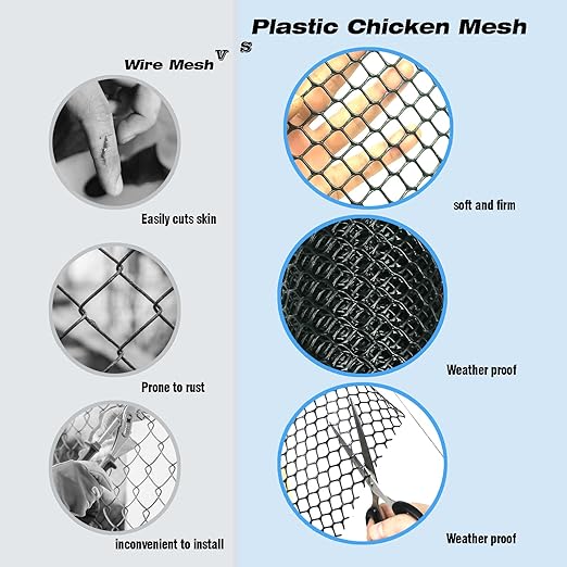KYHSOM Black Plastic Chicken Wire Fence Mesh,Plastic Wire Mesh Fence Roll 7.87IN x5.91FT - Plastic Wire Mesh Fence with 25 Straps Suitable for Garden Guardrails, Poultry, and Rabbits