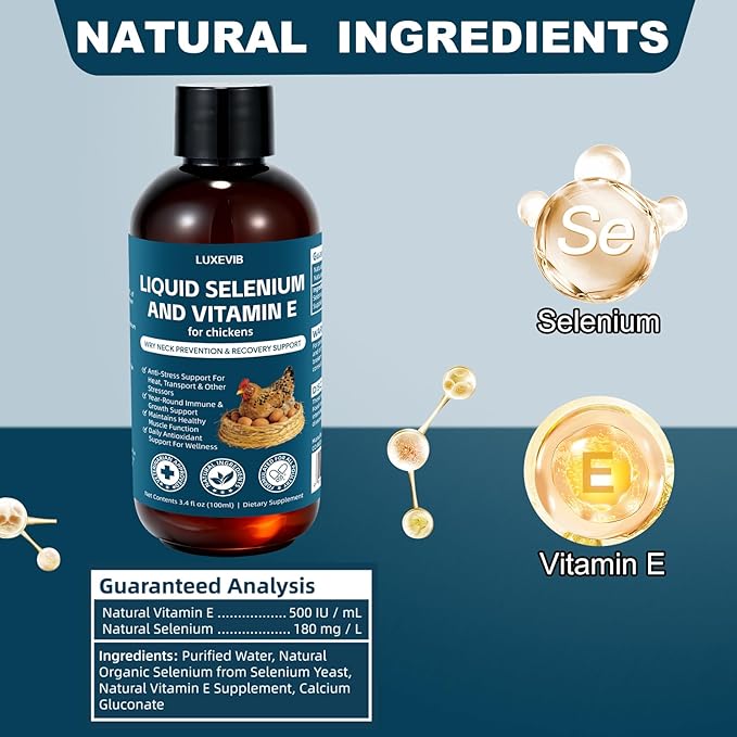 E+S Poultry Vitality Formula | Selenium for Chickens and All Poultry | Nutrient Support Liquid for Energy Balance and Mobility | Feed Mix Additive for Healthy Growth,3.4 fl oz