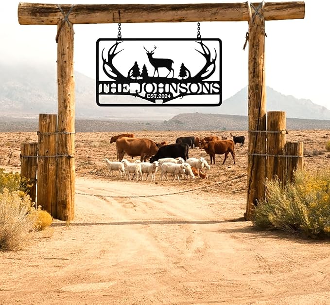 Personalized Deer Metal Sign, Custom Farm Sign, Custom Farm Metal Signs Outdoor, Customized Family Name Signs for Farms, Ranch, Farmhouse, Housewarming Rancher Gifts