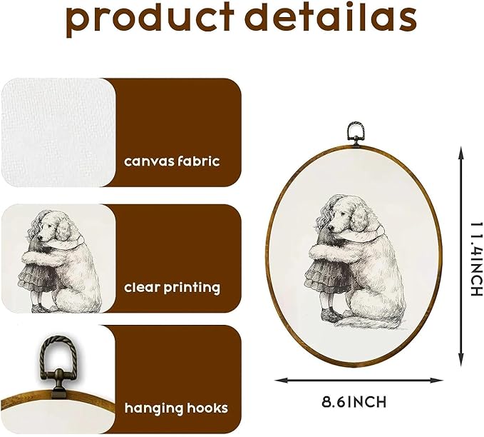 zewepri Dog Sketch Decor, Puppy Kids Room Wall Print – 8.6×11.4″ High-Density Canvas with Pre-Installed Hook for Easy Hanging, Ideal for Bedroom, Living Room, or Study, Great for Dog Lovers