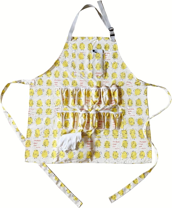 Full Egg Apron for Kid and Adult, Deep with Elastic Closure, Extra Pockets, Adjustable Strap, Egg Collect Gather Apron