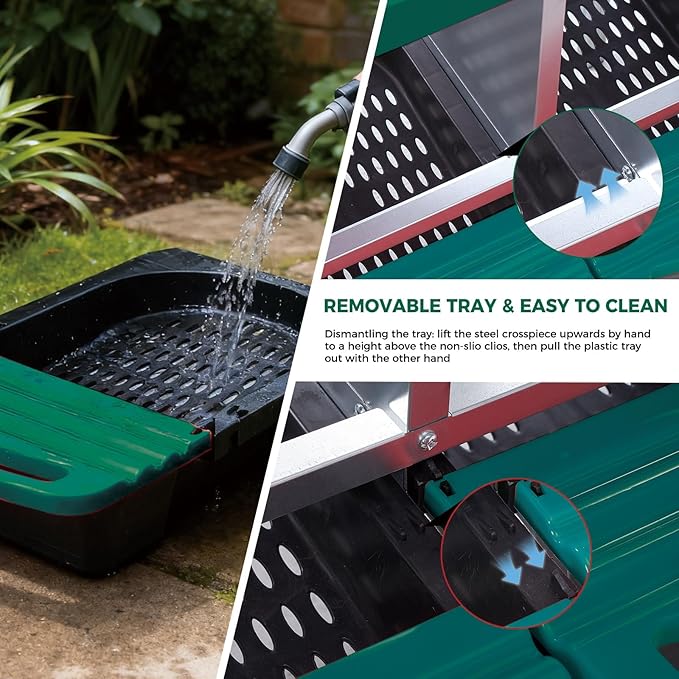 Chicken Nesting Boxes with Rollout Egg Collection – 4-Compartment Metal Hen Nest Box with Removable Trays, Slanted Roof & Ventilation, Wall Mount or Standing for Backyard Poultry Coop, Green
