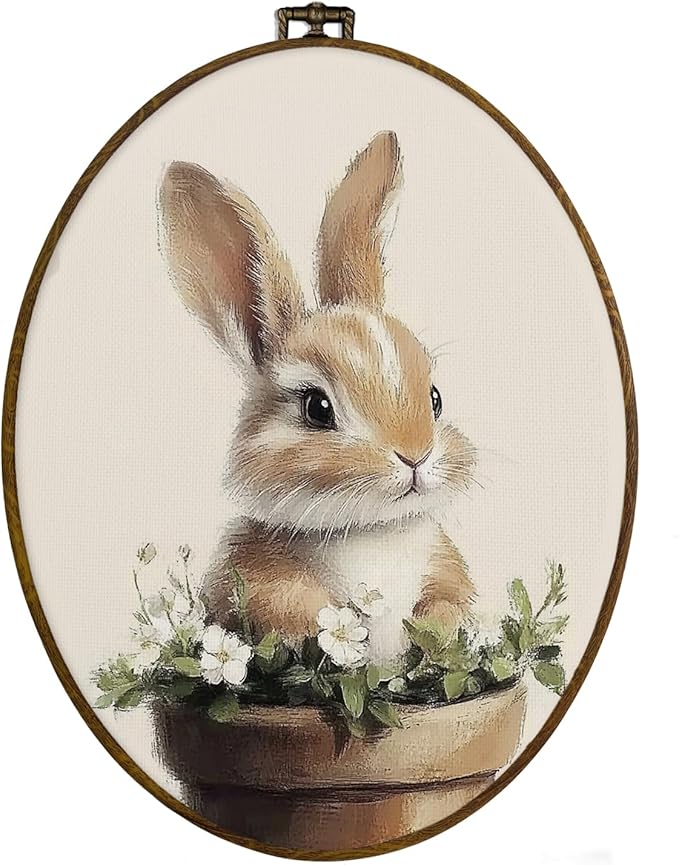dvhdajed Easter Bunny Oval Wall Art Decor,Vintage Farmhouse Bunny Framed Canvas Art,Rabbit Nursery Decorations,Spring Rabbit Farm Animal Oval Wall Hanging Decor for Nursery Living Room, 8.7x11.3 Inch