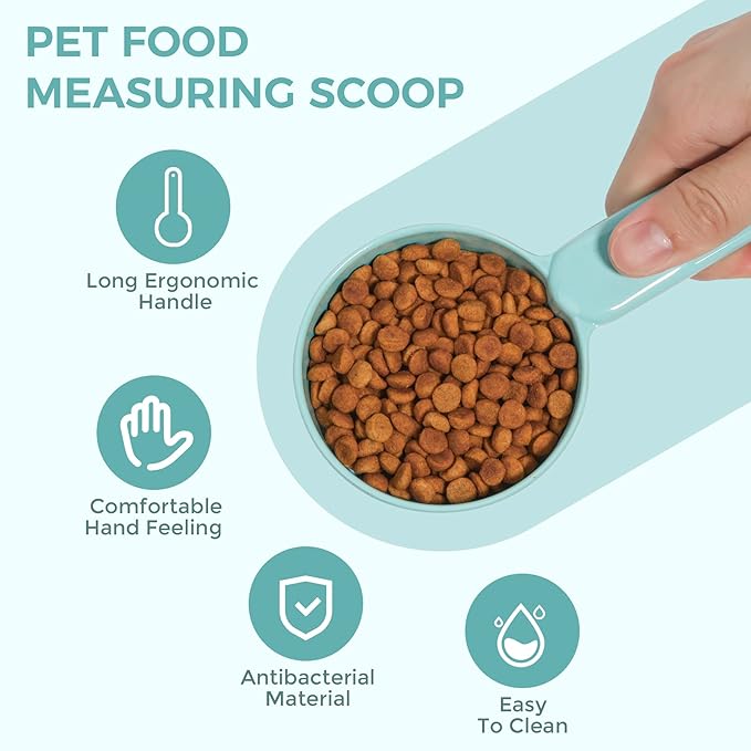 Melamine Pet Food Scoop, Cat Food Measuring Cups, Comfortable Long Handle Scoop for Dog, Cat, Ferret and Rabbit Food, 1 Cup Size Pet Food Feeding Scoop (Blue)