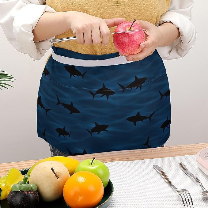 Server Apron with 3 Pockets Waist Waiter Waitress Half Apron Short Aprons
