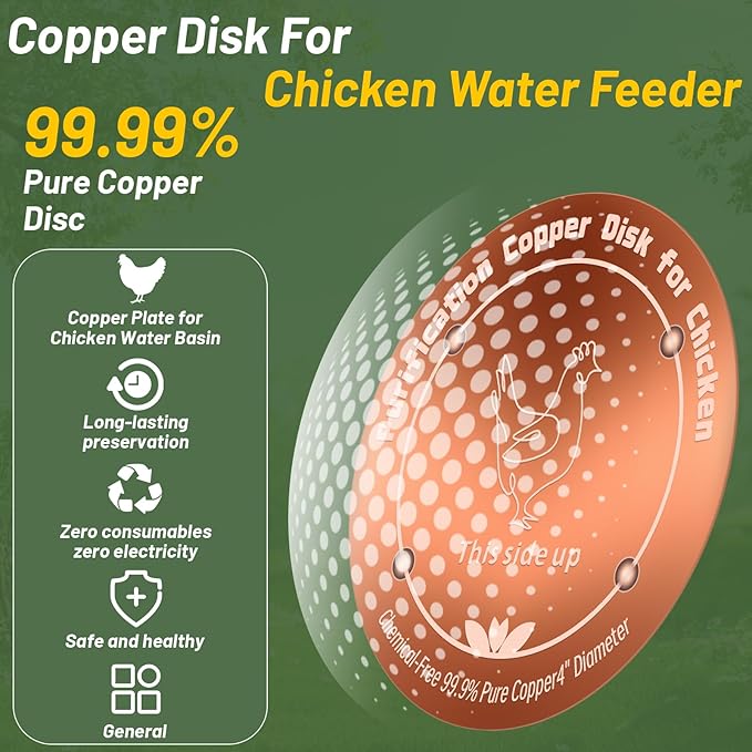 Copper Disk for Chicken Water Feeder|4-inch Diameter,0.6mm Thick|99.99% Pure Copper Disc|Automatic Chicken Waterer Purification Disk with 4 Point Support|Purify Water All Year Round