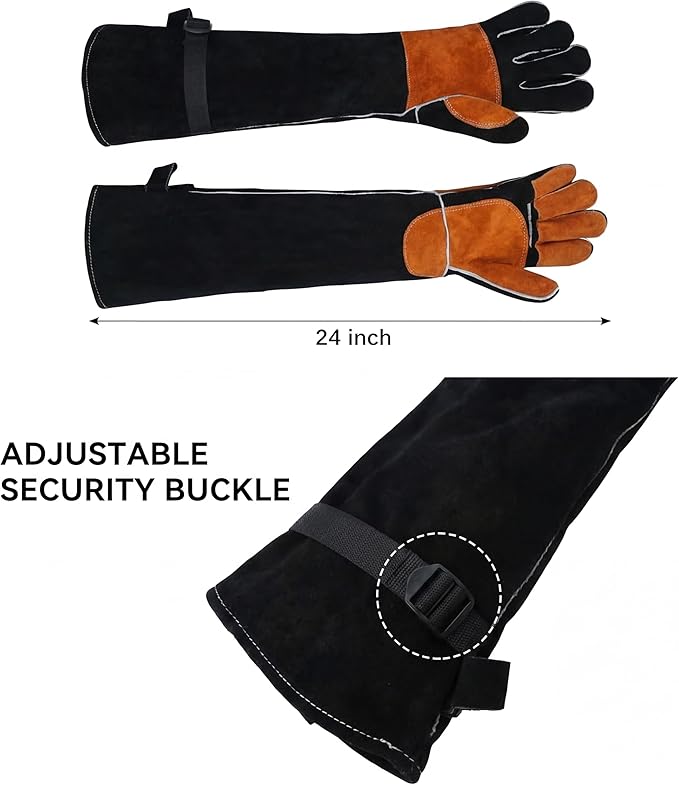Leather Welding Sleeves,Work Gloves with Palm Reinforcements,Bite Proof for Animal Handling