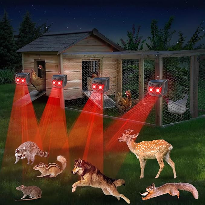 Solar Nocturnal Animal Repeller (4Pack) - 2026 Upgraded Predator Eye Animal Deterrent with Dual Red Flashing Lights - IP67 Waterproof Coyote Repellent Outdoor for Deer,Raccoon,Fox,Skunk,Chicken Coop