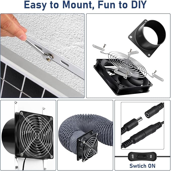 Solar Exhaust Fan, 20W Waterproofed Solar Panel + Ventilation Vent Fan, Solar Powered Fan Kit, High Speed Solar Powered Exhaust Fan for Greenhouse,Shed Attic, Dog House,Chicken Coop