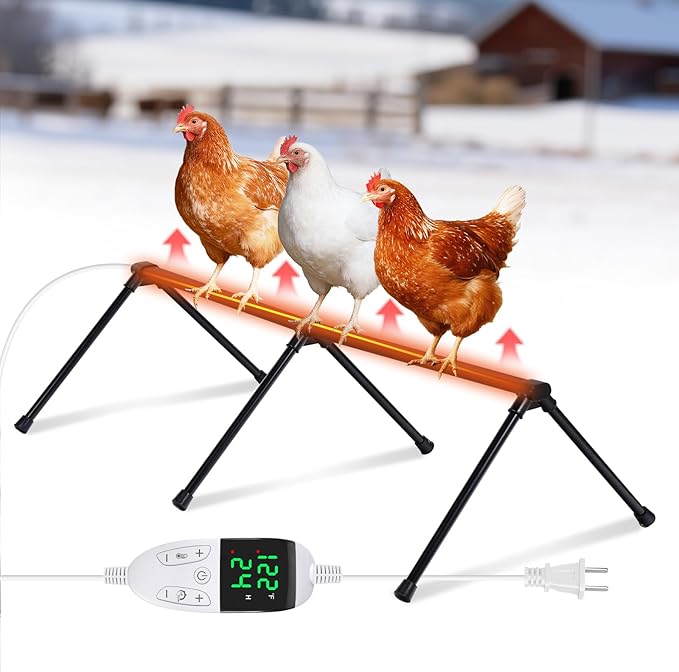 Heated Chicken Perch for Coop Thermo Heated Roosting Bar for Chickens Adjustable Temperature Heated Perch for Chicken Prevents Frozen Toes, Overheat Protection Chick Warm Coop Accessories
