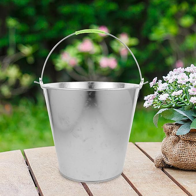 ABOOFAN Metal Water Bucket 8l Thick Metal Container with Handle Heavy Duty Water Carrying Pail for Farm Outdoor Cleaning and Home Use