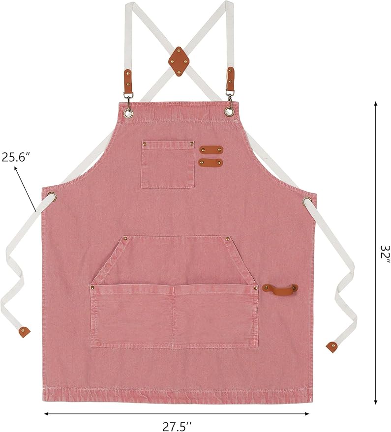 Denim Bbq Apron for Men Women with Pockets Adjustable Cross Back Chef Aprons for Kitchen Cooking Grilling Working