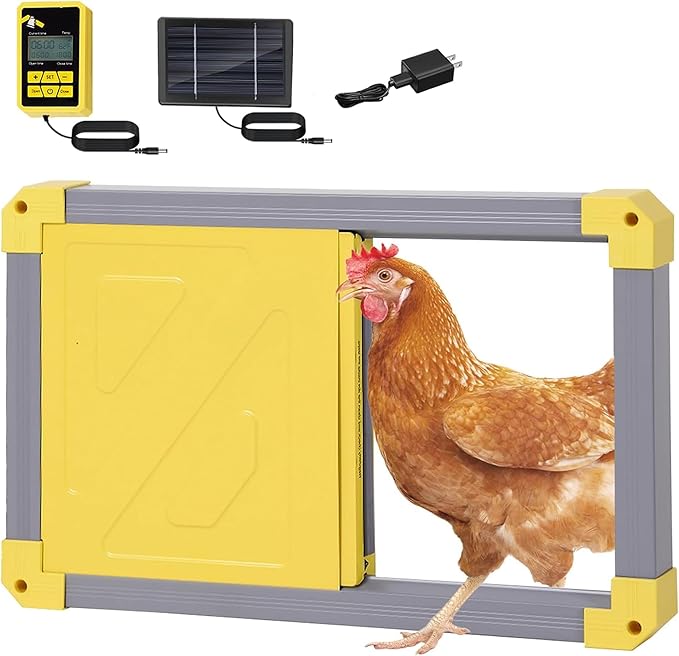 Automatic Chicken Coop Door with Anti-Pinch Detection, Solar Power Supplies, 2" Thickened Aluminum Frame Auto Chicken House Run Door - Grey