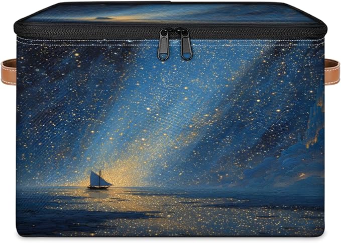 Ocean Beach Storage Bins with Zipper Lid Fabric Home Cubes Storage Baskets Boxes Clothes Organizer Container Galaxy Star