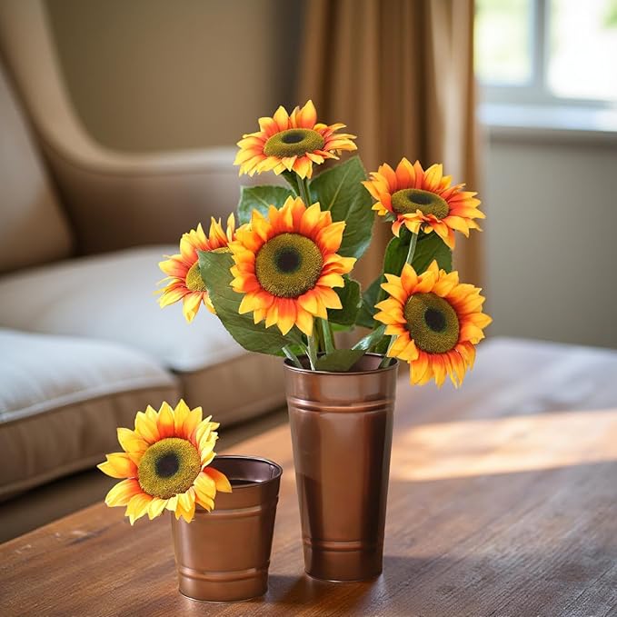 Hosley Set of 3 Antique Bronze Vases/French Buckets - 5" Dia x 5" H. Ideal Gift for Wedding, Home and for Dried Floral Arrangements, Spa and Aromatherapy Settings O4