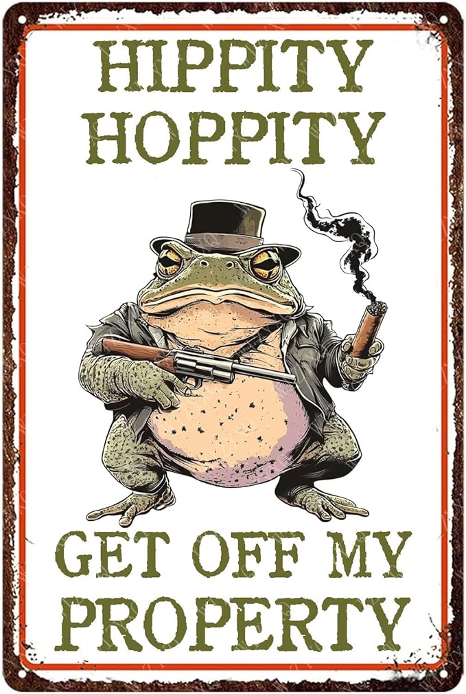 Tin Sign Frog Hippity Hoppity Get Off My Property Metal Sign Wall Decor for Bedroom Bar Cafe Kitchen Outdoor Yard 12×8 Inch