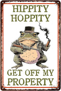 Tin Sign Frog Hippity Hoppity Get Off My Property Metal Sign Wall Decor for Bedroom Bar Cafe Kitchen Outdoor Yard 12×8 Inch