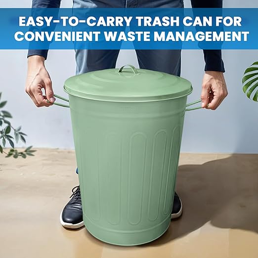 Plexon 20 Gallon Metal Trash Can and 13 Gallon Metal Trash Cans with Lids Outdoor Garbage Cans Heavy Duty Galvanized Buckets with Lids for Garage Workshop Ash Storage Farmhouse, Bundle