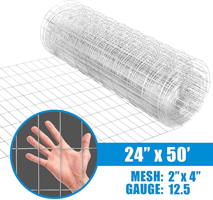 Fencer Wire Welded Wire Fence 12.5 Gauge, Galvanized Welded Fence Wire Roll, Mesh Size 2-Inch x 4-Inch, Hog Wire Fencing Cage, Multiple Use for Home Improvement & Animals Enclosure (2ft. x 50ft.)