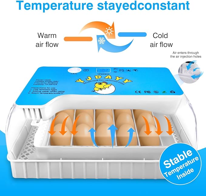 Incubators for Hatching Eggs 15-35 Eggs Incubator with Automatic Egg Turning and ℉Temperature Display LED Candler Poultry Incubator for Hatching Chicken Duck and Quail Incubator (Blue)