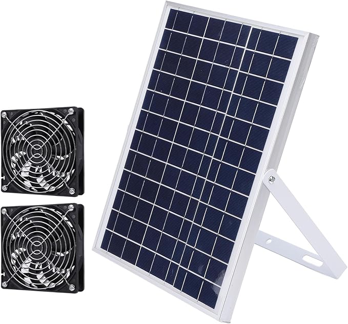 15W Solar Panel Fan Kit IP65 Weatherproof Dual Fan Solar Exhaust Intake Cooling Ventilation Fan for Chicken Coop Greenhouse Shed Pet House Outside