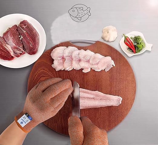 Cutting Gloves, Food Grade Level 5 Protection, Safety Kitchen Cut Gloves for Oyster Shucking, Fish Fillet Processing, Mandolin Slicing, Meat Cutting and Wood Carving. (Orange-Small 1 Pairs)