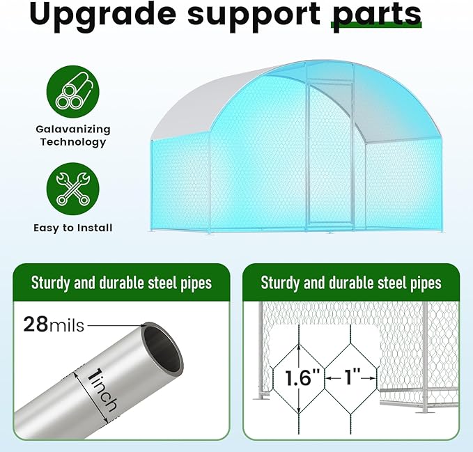 Chicken Coop Large Metal Chicken House Chicken Coops for 6/10 Chickens Poultry Cage with Waterproof Cover for Rabbits Duck Walk-in Chicken Run for Yard Chicken Pen