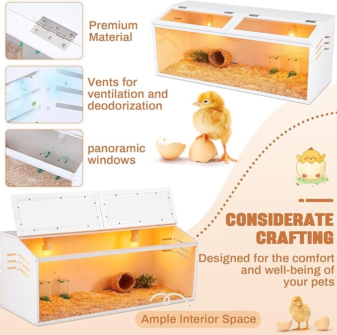 40 x 16 x 16 in Brooder Box for Chicken Quails Stand Sliding Door, Bulb Set and Feeder, Indoor Chicks Coop Brooder Box Kit, for Ducks, Hamsters, Lizards, Mice, Rat (Table Legs, White)