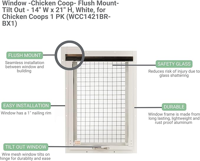 Chicken Coop Window 14" W x 21" H, Flush Mount Tilt Out Brown for Chicken Coops, Sheds, and Playhouses 1 PK (WCC1421BR-BX1)