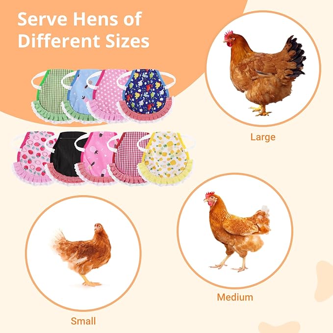 9 Pcs Chicken Saddles For Hens, Waterproof Chicken Aprons with Elastic Straps, Chicken Feather Protective Jackets, Poultry Protectors, Wing Back Protectors, Hen Feather Fixing Supplies